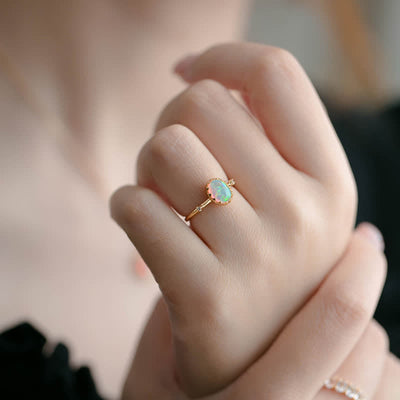 Olivenorma Retro Gold Opal Adjustable Ring