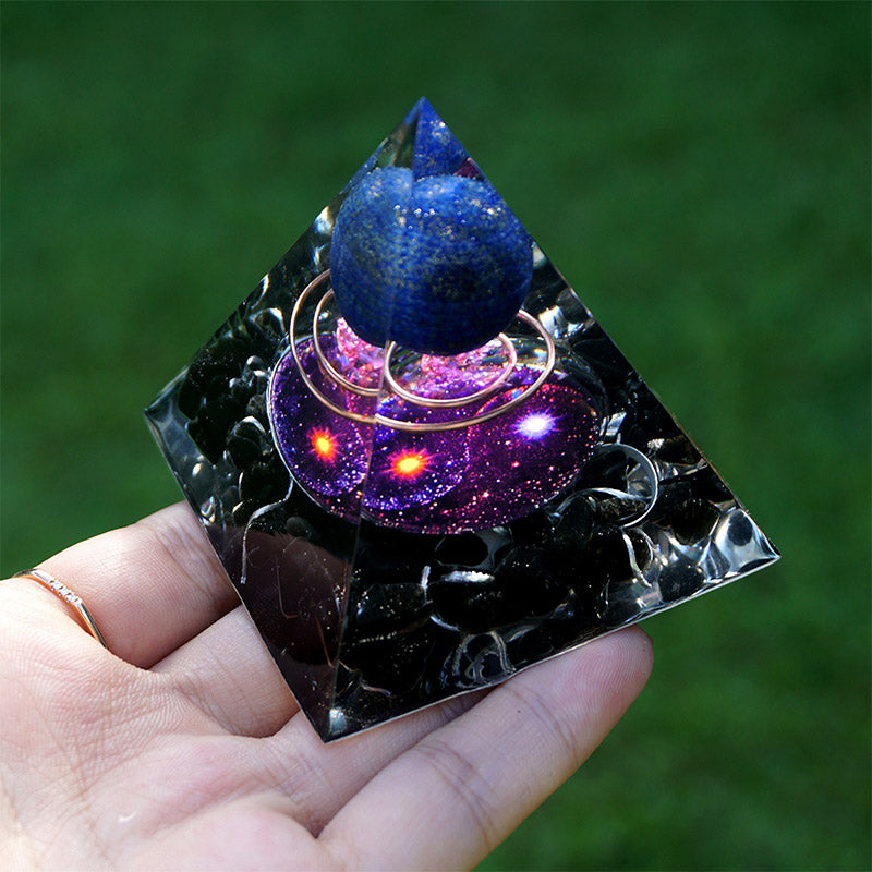 Olivenorma Lapis Lazuli Sphere With Obsidian Orgone Pyramid