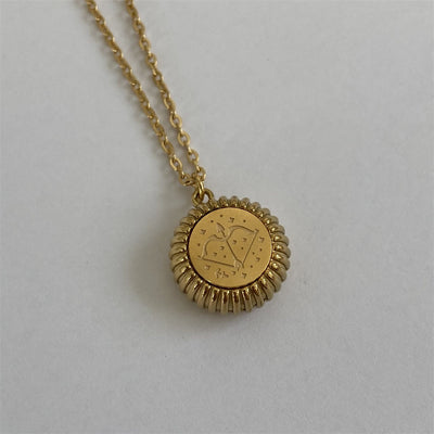 Olivenorma Zodiac Round Pendant 18k Gold Titanium Steel Necklace