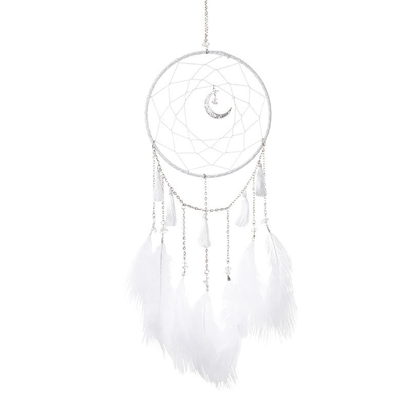 Olivenorma Fairy White Feather Moon Pendant Dream Catcher - White - Without Lights - image 3