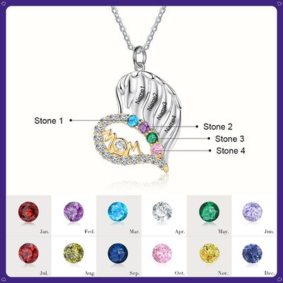 Olivenorma Mothers Birthstones Half Diamond Heart Necklace