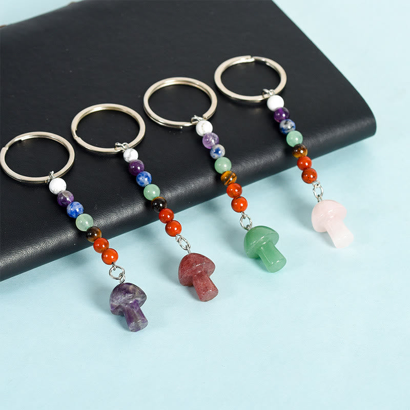 Olivenorma Chakra Crystal Mushroom Beaded Keychain