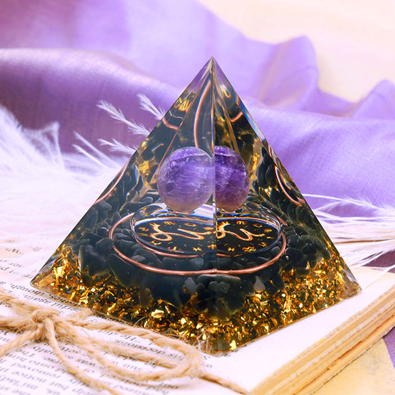 Olivenorma Amethyst Sphere With Obsidian Zodiac Capricorn Orgone Pyramid