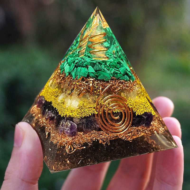 Olivenorma Malachite Citrine With Amethyst Orgone Pyramid