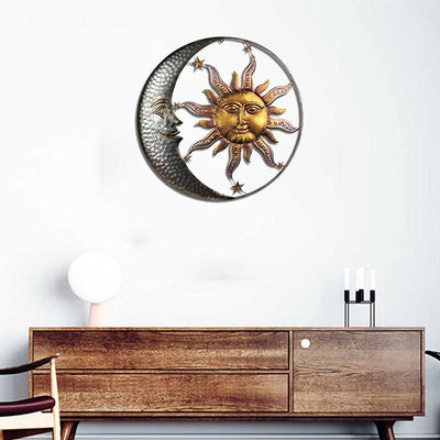 Olivenorma Gray Moon Gold Sun Face Metal Wall Decor