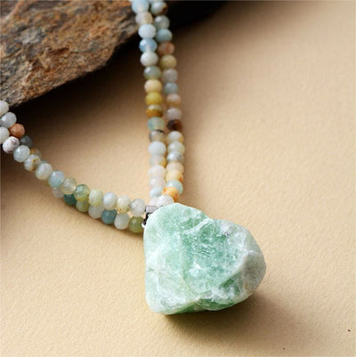 Olivenorma Natural Amazonite Pendant Double Chain Necklace