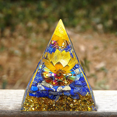 Olivenorma Lapis Lazuli Lotus Symbol Reki Orgone Pyramid