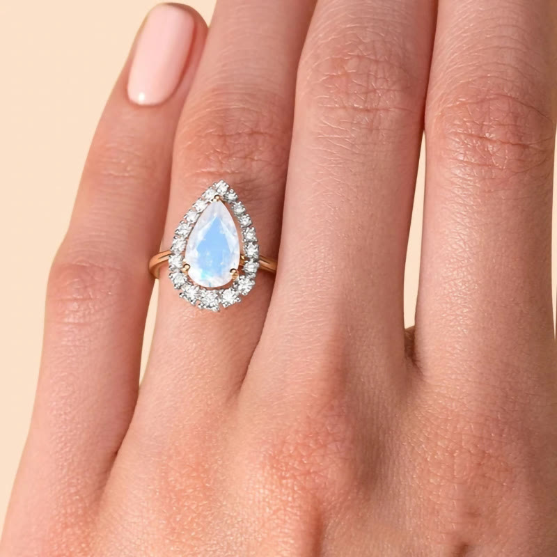 Olivenorma Water Drop Moonstone White Zircon S925 Rose Gold Ring