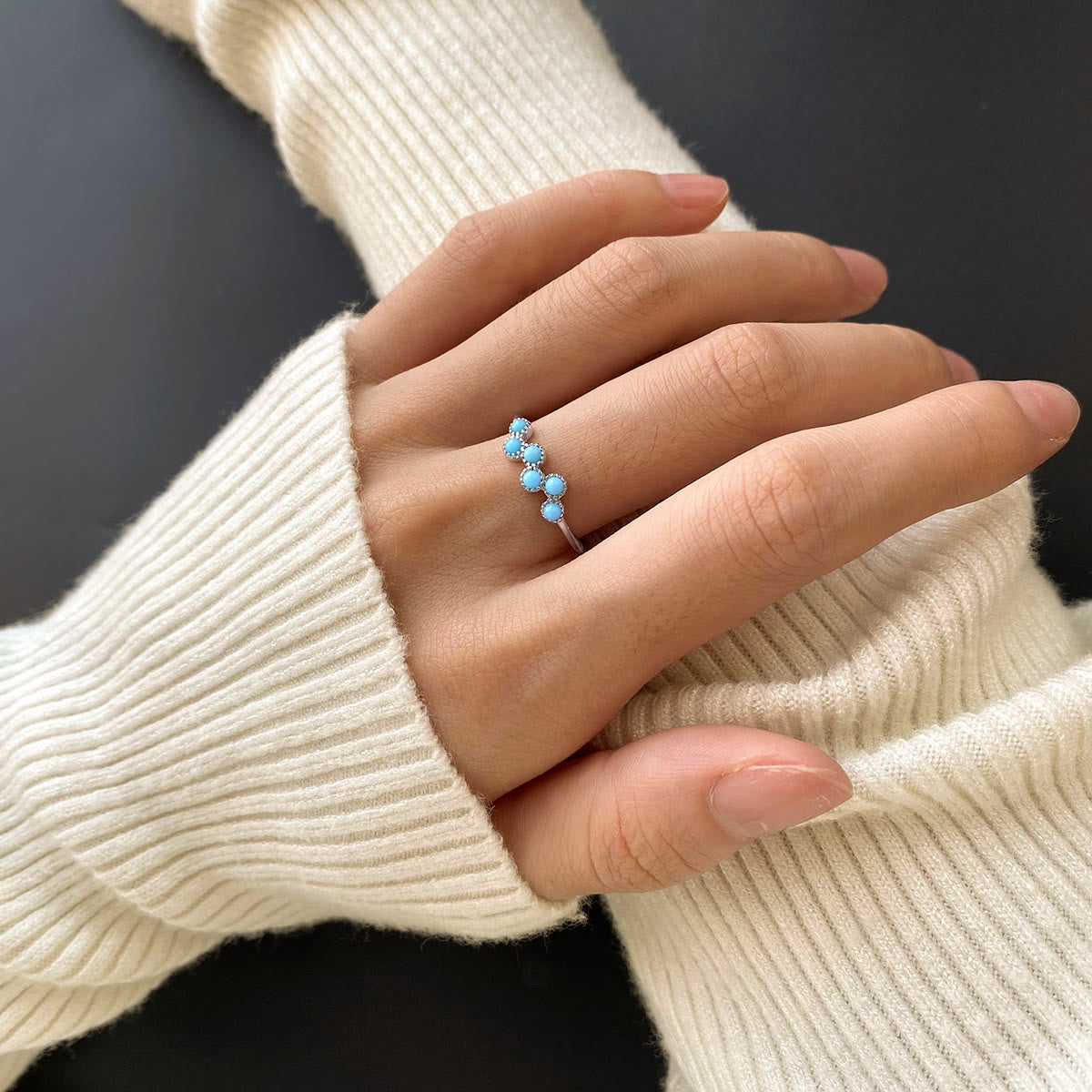 Olivenorma Turquoise Series Of Six Spliced Adjustable Rings