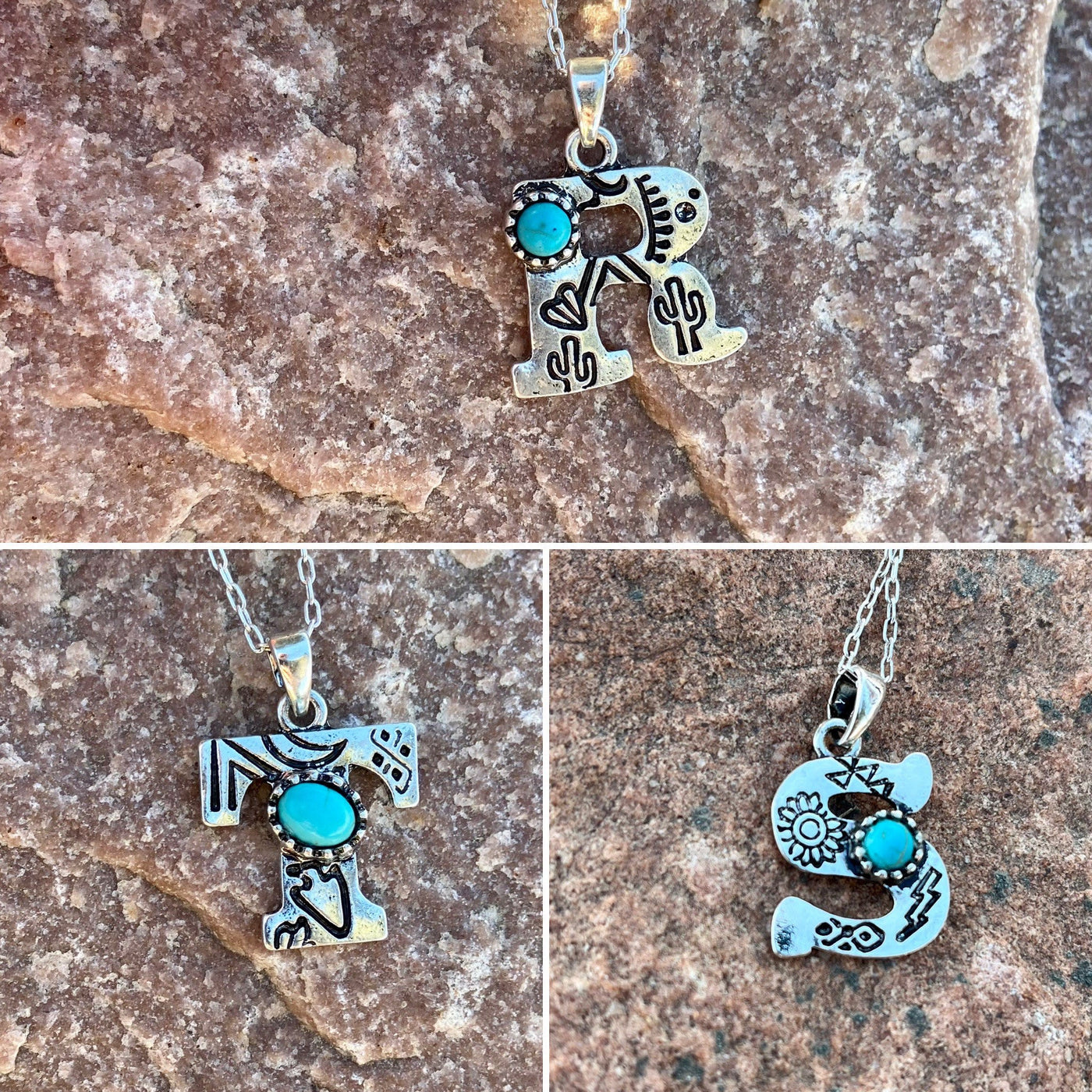 Olivenorma Natural Turquoise Stamped Initial Necklace