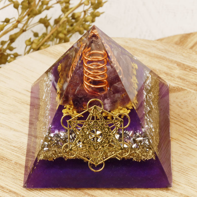 Olivenorma Metatron's Cube Amethyst Orgone Pyramid