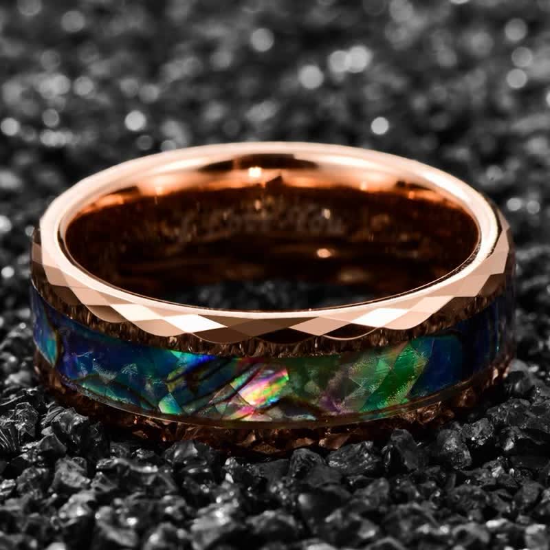 Olivenorma Koa Wood and Abalone Shell Tungsten Carbide Ring