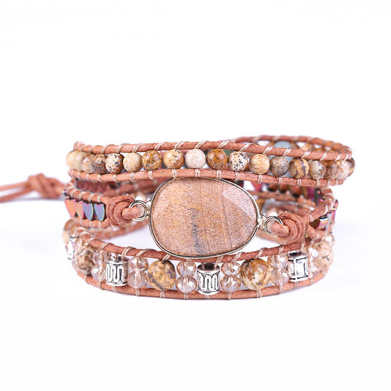 Olivenorma Natural Picture Jasper Wrap Bracelet