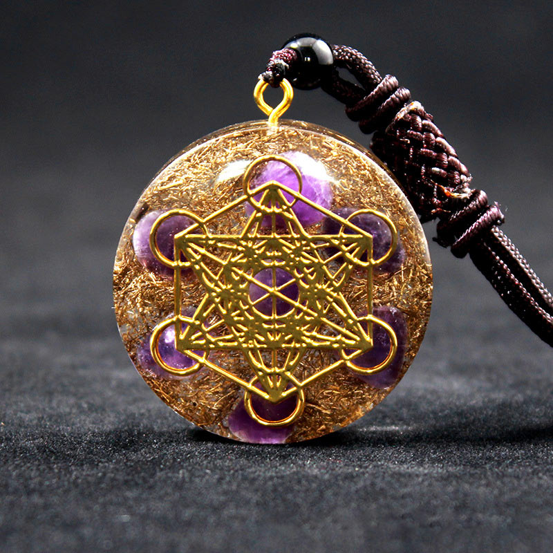 Olivenorma Amethyst Metatron's Cube Symbol Necklace