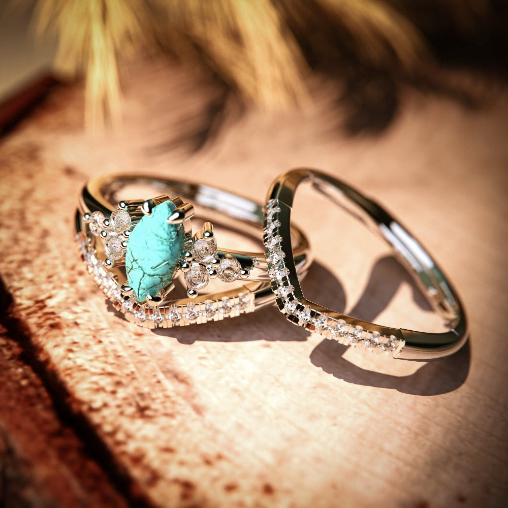 Olivenorma S925 Sterling Silver Turquoise Two-piece Ring