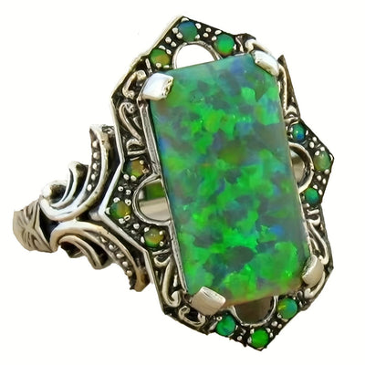 Olivenorma Square White Opal Antique Silver Ring - Hexagon Green Opal - AU Size V1/2 (US 11) - image 10
