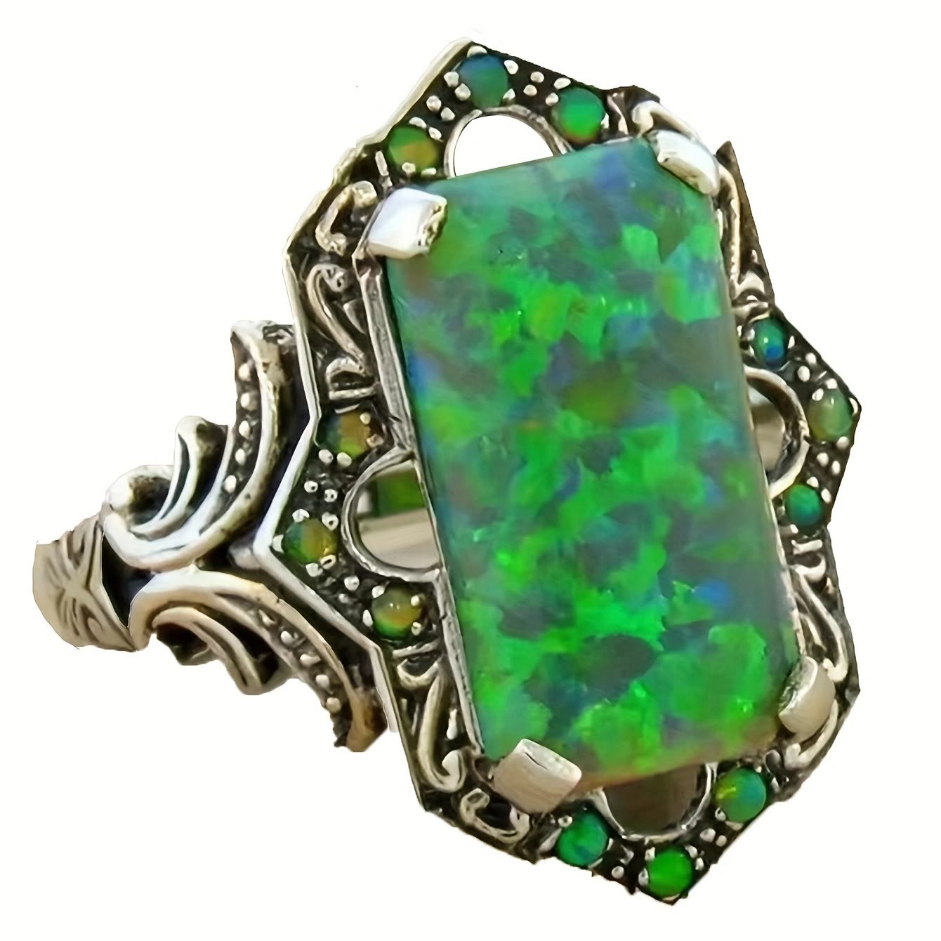 Olivenorma Square White Opal Antique Silver Ring