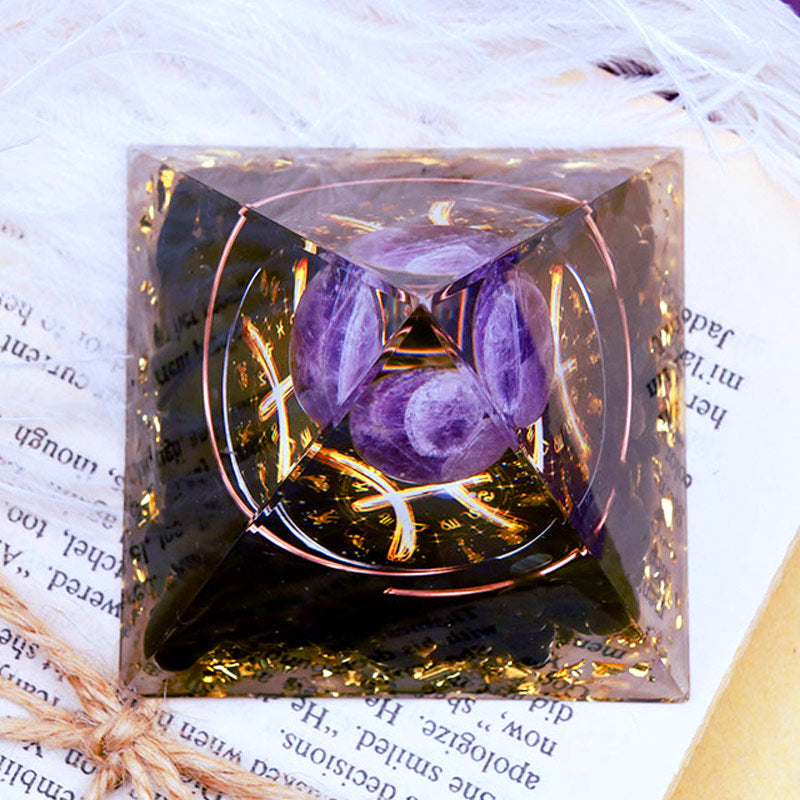 Olivenorma Amethyst Sphere With Obsidian Zodiac Pisces Orgone Pyramid