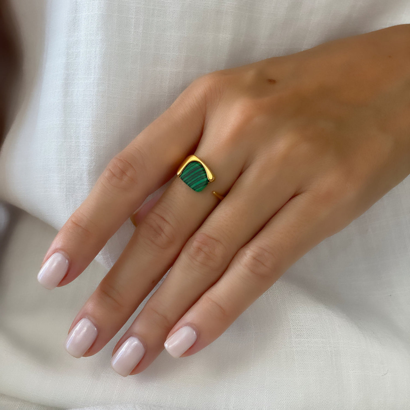 Olivenorma Malachite Gemstone Ring