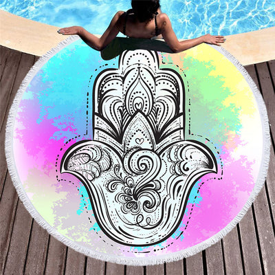 Olivenorma Hamsa Print Round Beach Towel Tapestry