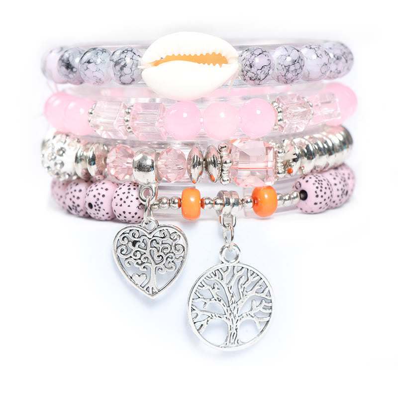 Olivenorma Tree Of Life Heart Pendant Beaded Bracelet Set