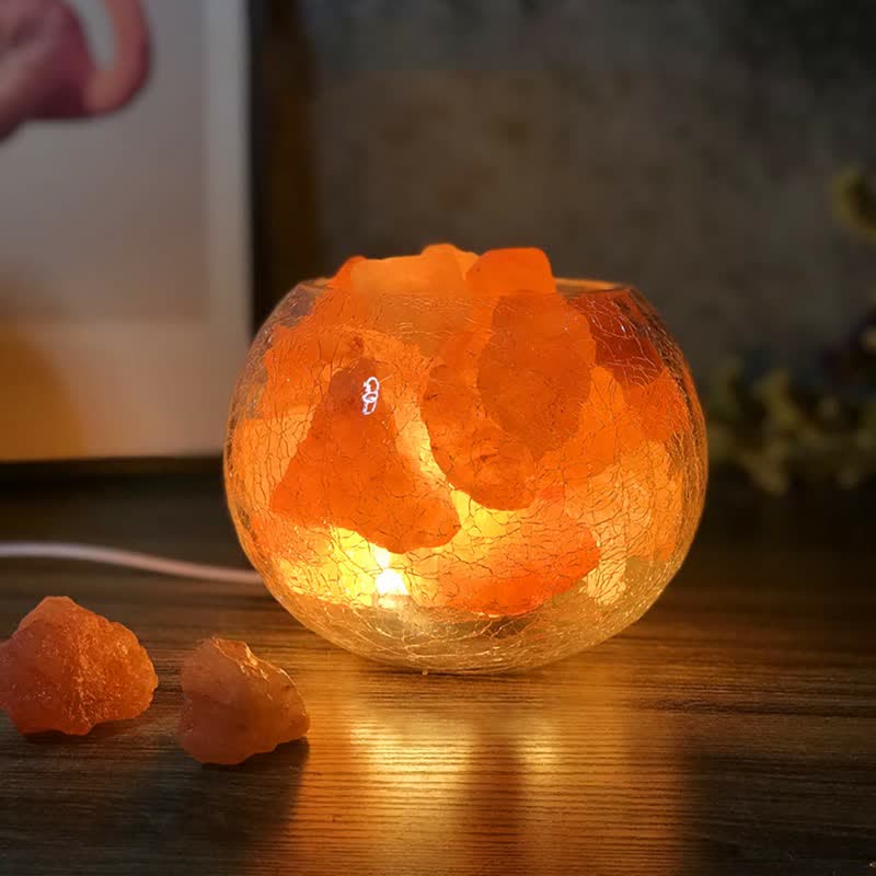 Olivenorma Creative Ice Cracked Glass Tank Himalayan Pink Salt Lamp