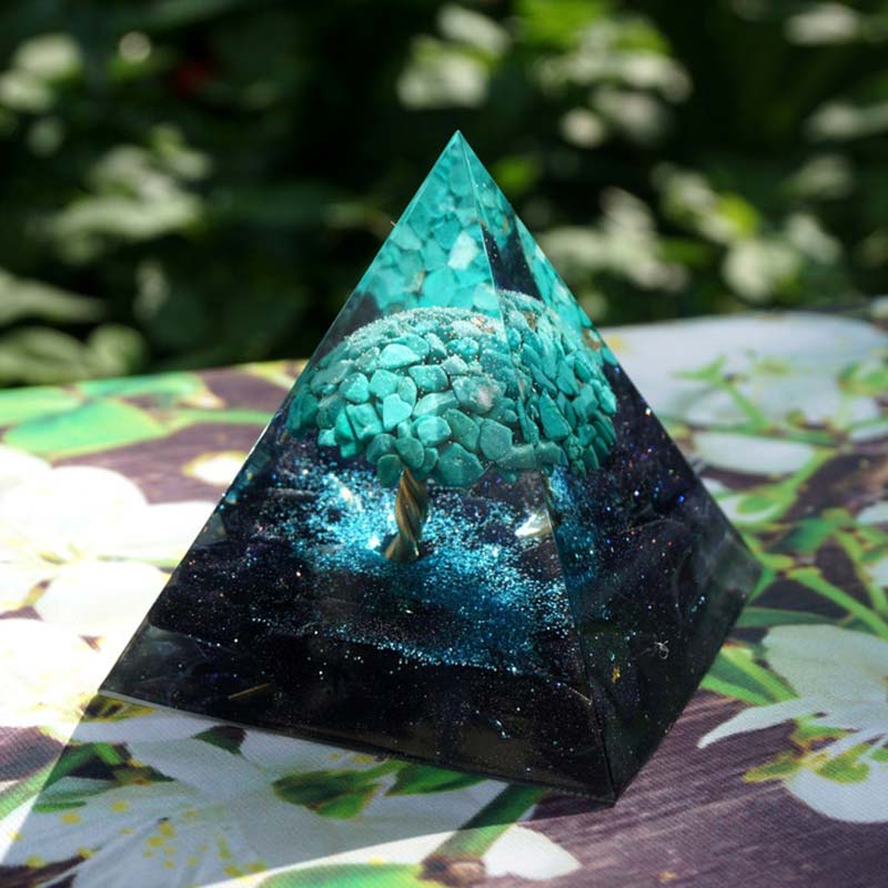 Olivenorma Blue Sandstone With Turquoise Healing Orgone Pyramid