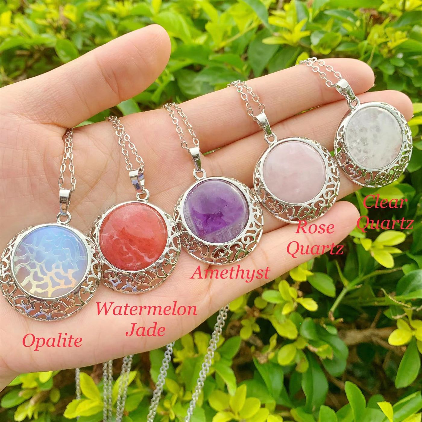 Olivenorma Round Crystal Genuine Stone Adjustable Necklace