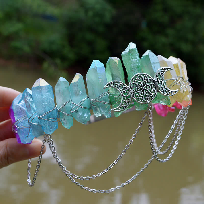 Olivenorma Cresent Moon Goddess Natural Crystal Crown