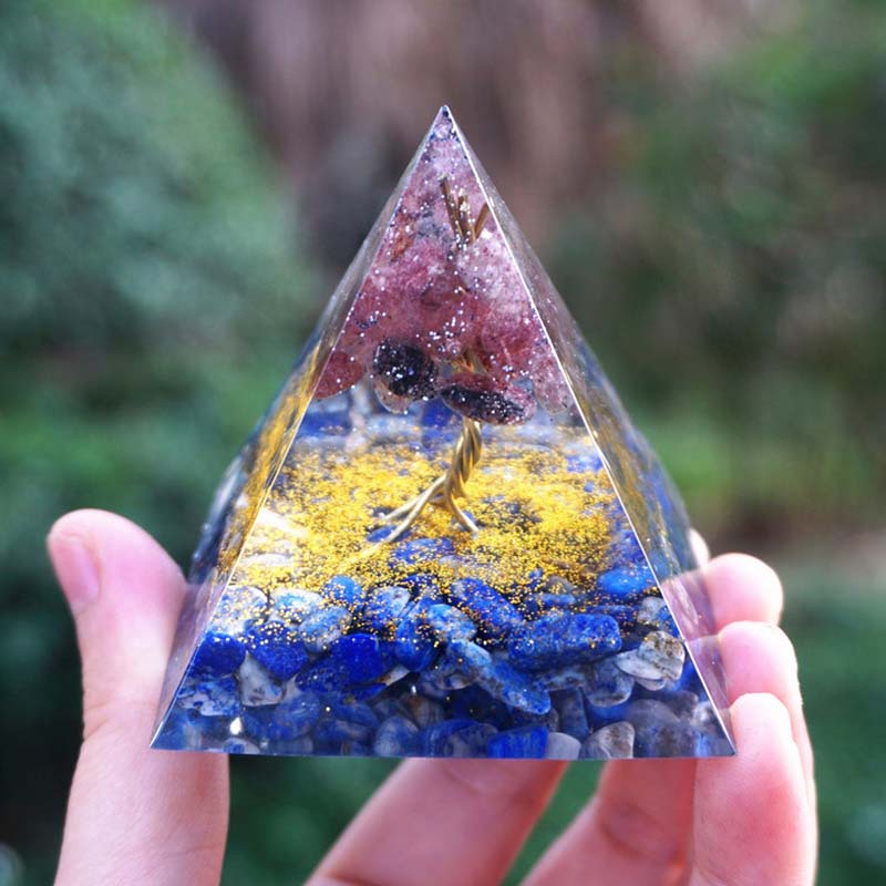 Olivenorma Lapis Lazuli With Strawberry Quartz Tree Of Life Orgone Pyramid