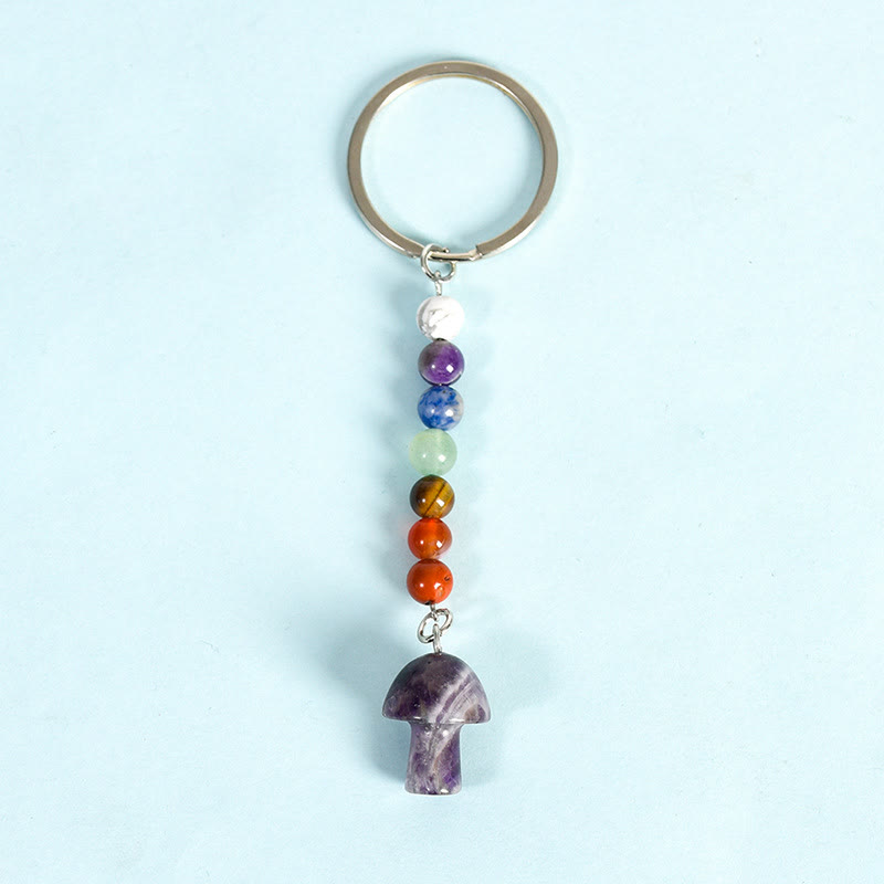 Olivenorma Chakra Crystal Mushroom Beaded Keychain