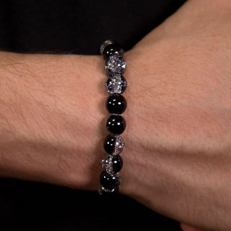 Olivenorma Transparent Black Contrast Beaded Mens Bracelet