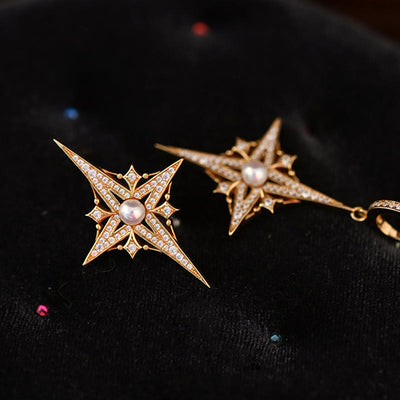 Olivenorma Vintage Six Pointed Star Pearl Necklace Earrings