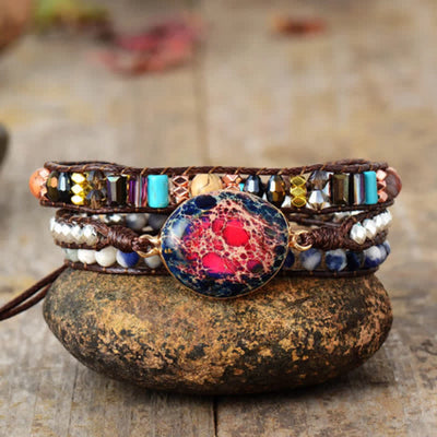 Olivenorma Natural Pink Emperor Stone Agalmatolite Wrap Bracelet