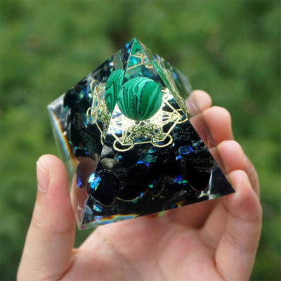 Olivenorma Malachite Sphere & Obsidian Healing Orgone Pyramid