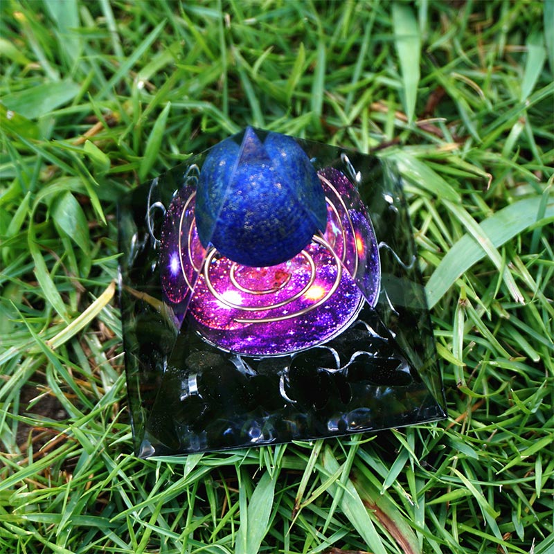 Olivenorma Lapis Lazuli Sphere With Obsidian Orgone Pyramid