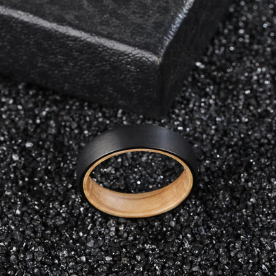 Olivenorma 6mm Whiskey Barrel Wood Black Tungsten Ring