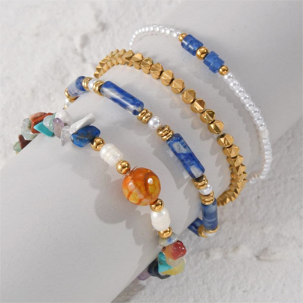 Olivenorma Natural Crystal Four Piece Beaded Bracelet Set