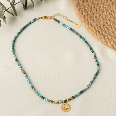 Olivenorma Natural Blue Turquoise Beaded Evil Eye Necklace