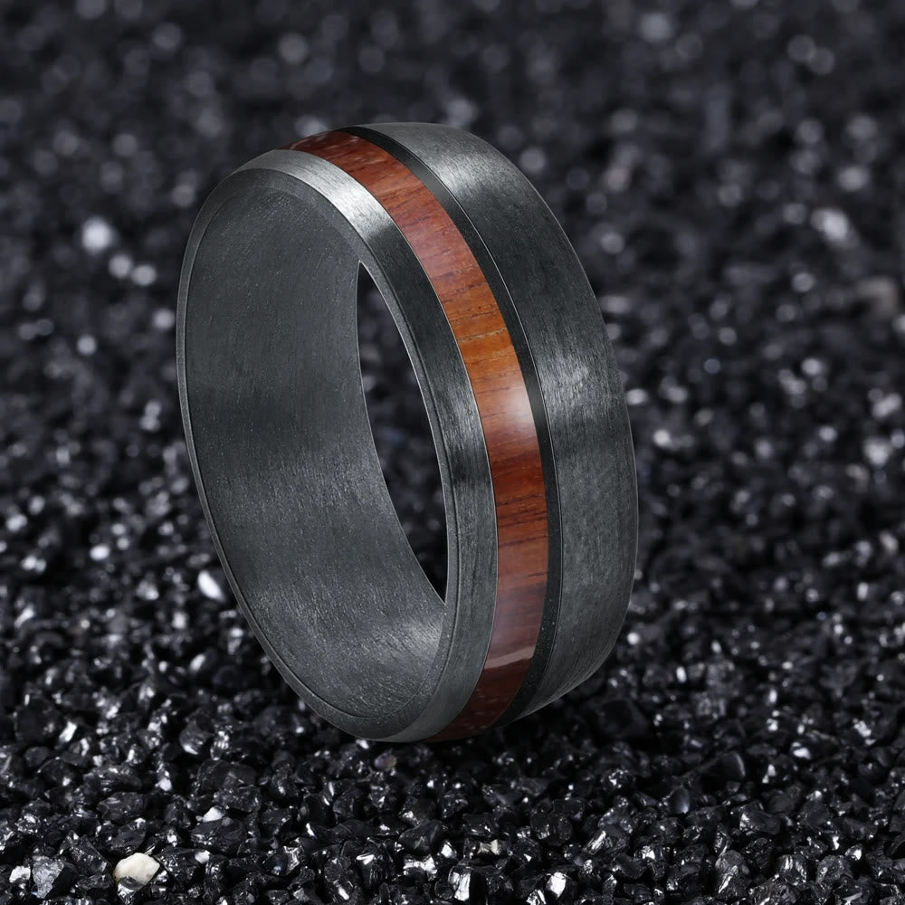 Olivenorma Black Carbon Fiber Whiskey Barrel Koa Wood Ring