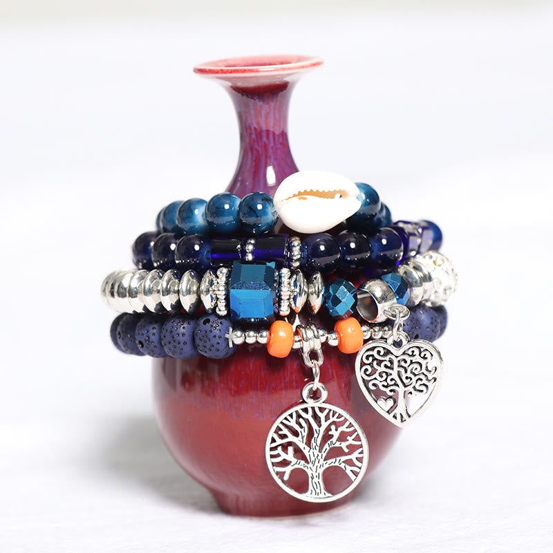 Olivenorma Tree Of Life Heart Pendant Beaded Bracelet Set