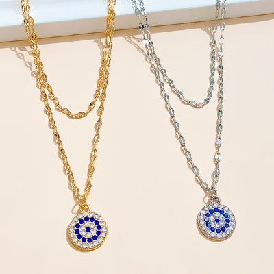 Olivenorma White Zircon Evil Eye Double Alloy Necklace