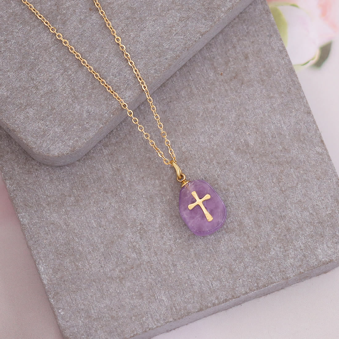 Olivenorma Natural Stone Cross Pendant Necklace