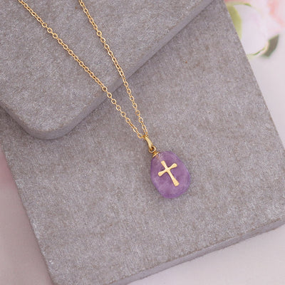 Olivenorma Natural Stone Cross Pendant Necklace