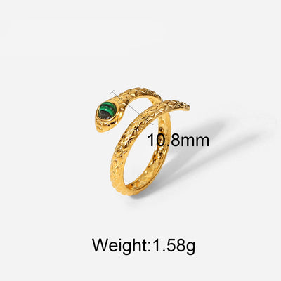 Olivenorma Gold Green Natural Malachite Open Ring Set