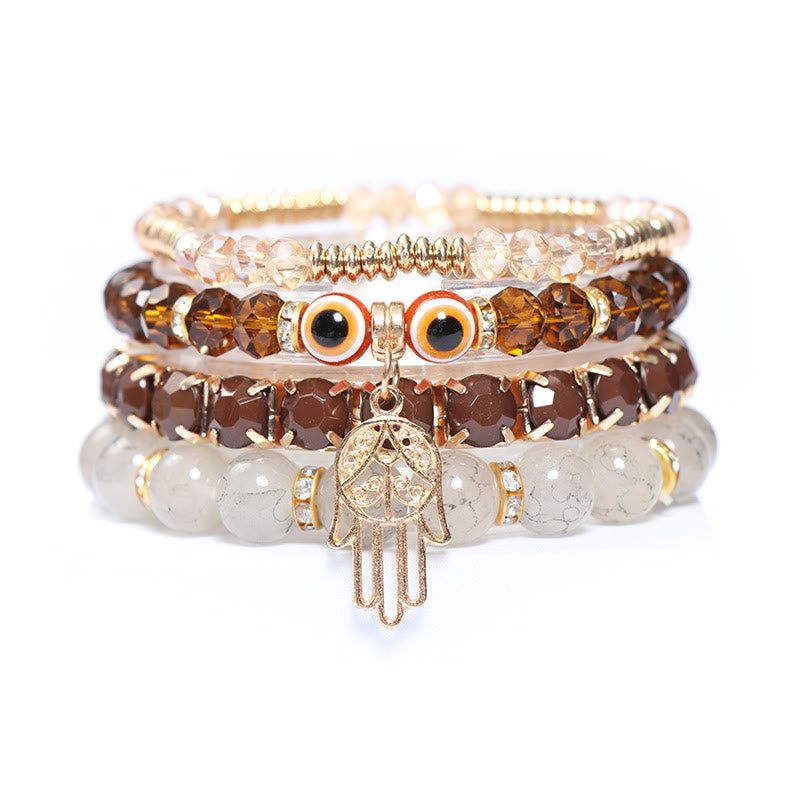 Olivenorma Evil Eye Hamsa Four Layer Beaded Bracelet Set