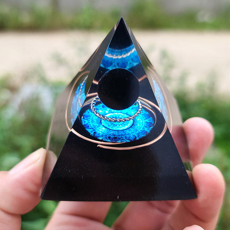 Olivenorma Obsidian Sphere Energy Orgone Pyramid