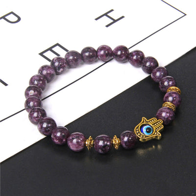 Olivenorma Evil Eye Hamsa 8mm Natural Beaded Men Bracelet