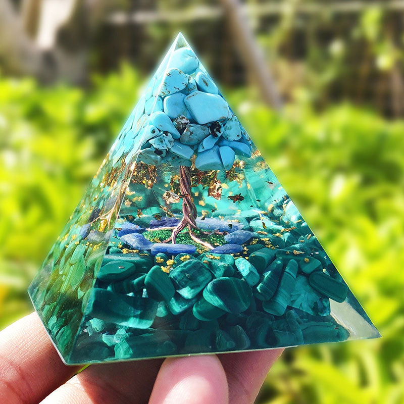 Olivenorma Turquoise With Malachite Tree Of Life Orgone Pyramid