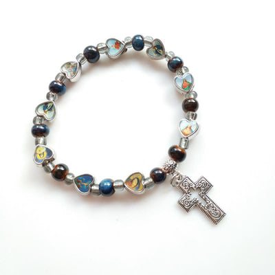 Olivenormacolorful Natural Stone Beads Christianity Cross Bracelet